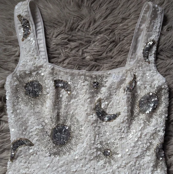 NWOT Show Me Your Mumu Lets Go Mini Dress in White Celestial Sequins